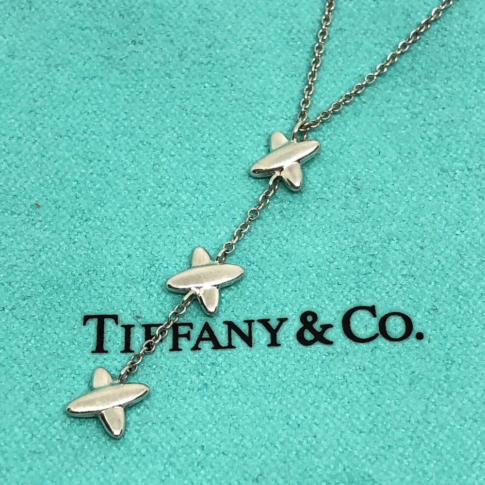 Tiffany & Co. Lariat Sterling Silver 925 Triple X Drop Dangle Pendant Necklace